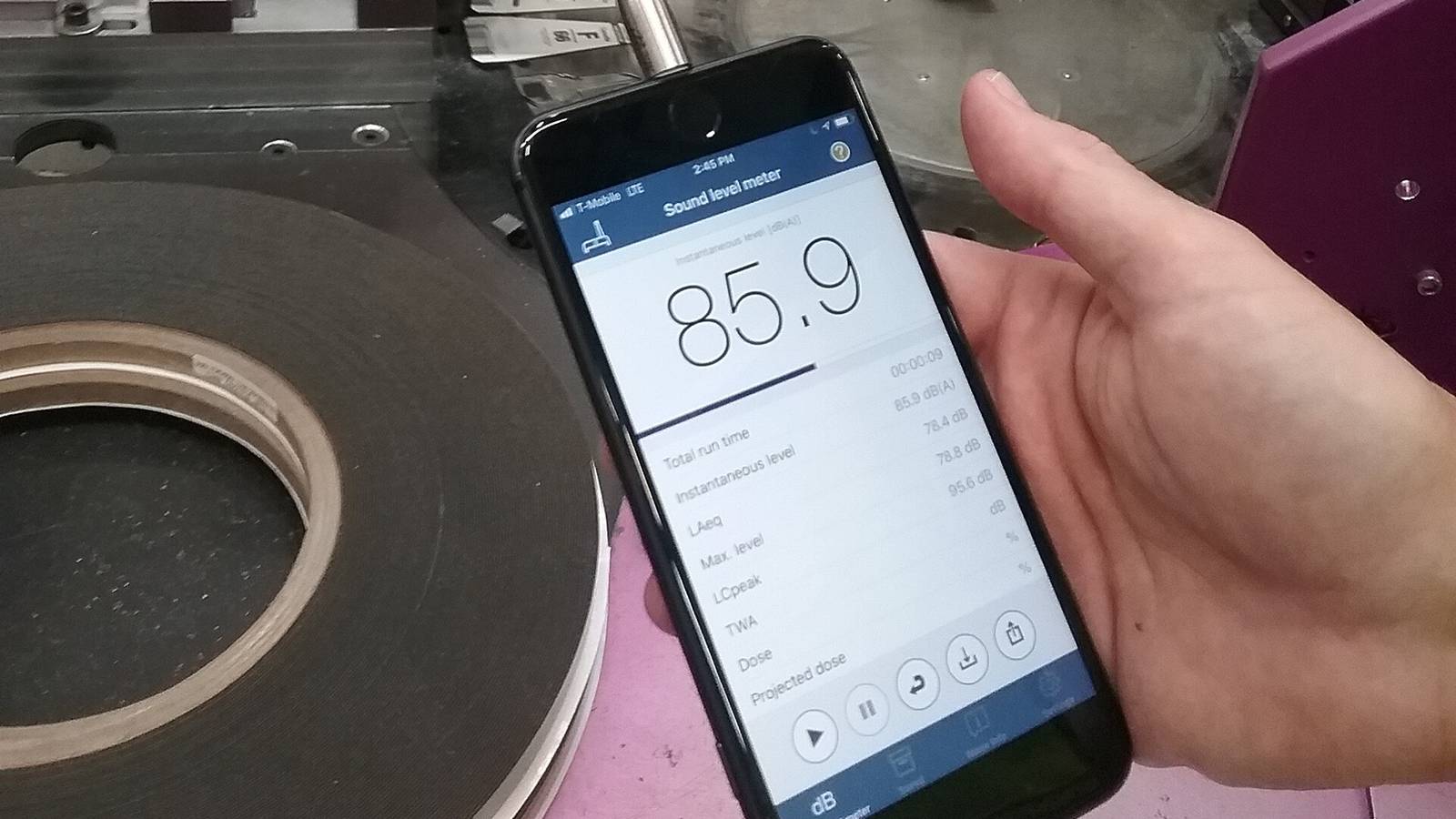 Acoustical consultant measuring sound levels