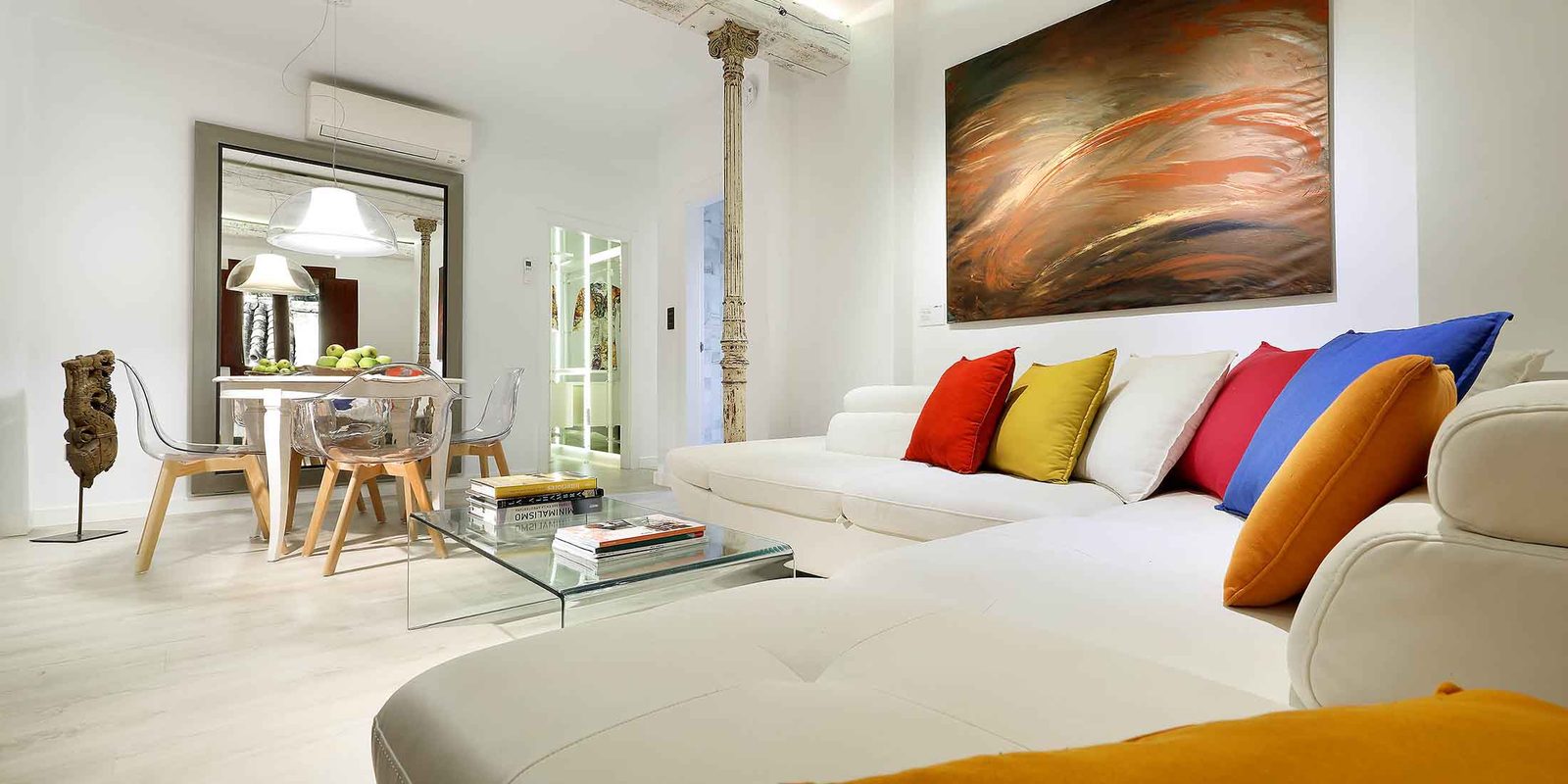 Modern residential living room with soft furnishings